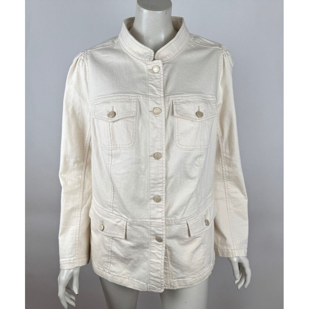 Talbots Undyed Denim Jacket Women 1x Euc Long Sleeve Pockets Button-Up Unlined